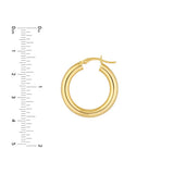 4mm gold tube hoop earrings 25mm in 14K yellow gold with ruler for scale variant--14K-yellow-gold variant--25mm