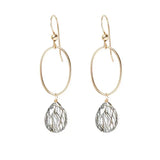 Rutilated Quartz gemstone hoop earrings in 14K gold-fill, hand-cut golden-threaded clear stone, handmade in the USA variant--Gold-fill