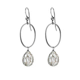 Rutilated Quartz gemstone hoop earrings in oxidized silver, hand-cut golden-threaded clear stone, handmade in the USA variant--Oxidized-sterling-silver