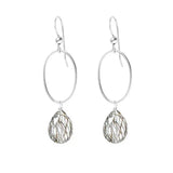 Rutilated Quartz gemstone hoop earrings in sterling silver, hand-cut golden-threaded clear stone, handmade in the USA variant--Sterling-silver