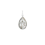 Natural rutilated quartz 11mm briolette charm in sterling silver, flat lay on neutral background variant--Sterling-silver variant--Large