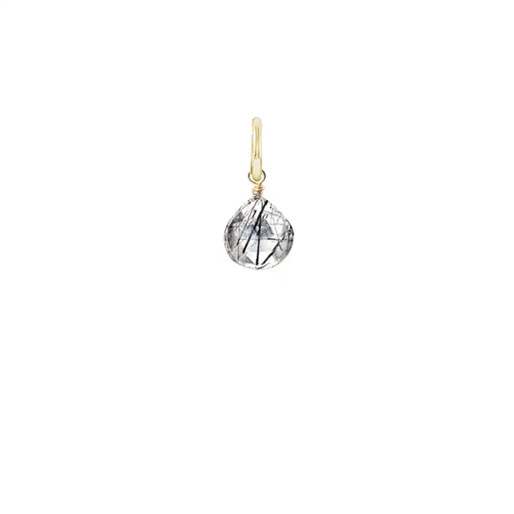 Dainty 6mm briolette charm made from natural rutilated quartz, set in sterling silver for layering. variant--Gold-fill variant--Small