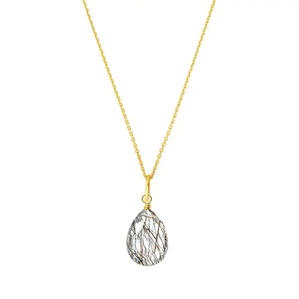 Rutilated Quartz drop pendant necklace in 14K gold-fill, product photography variant--Gold-fill