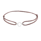 Sans serif initial C silk bracelet in sterling silver on brown silk