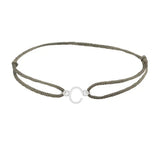 Sans serif initial C silk bracelet in sterling silver on olive silk