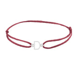 Sans serif initial D silk bracelet in sterling silver on burgundy silk