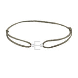 Sans serif initial E silk bracelet in sterling silver on olive silk
