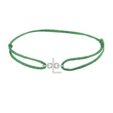 Sans serif initial L silk bracelet in 14K white gold on emerald silk