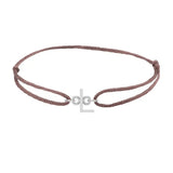 Sans serif initial L silk bracelet in sterling silver on brown silk
