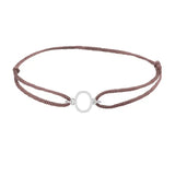Sans serif initial O silk bracelet in sterling silver on brown silk