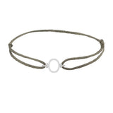 Sans serif initial O silk bracelet in sterling silver on olive silk