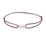 Sans serif initial X silk bracelet in 14K white gold on brown silk