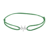 Sans serif initial Y silk bracelet in 14K white gold on emerald silk