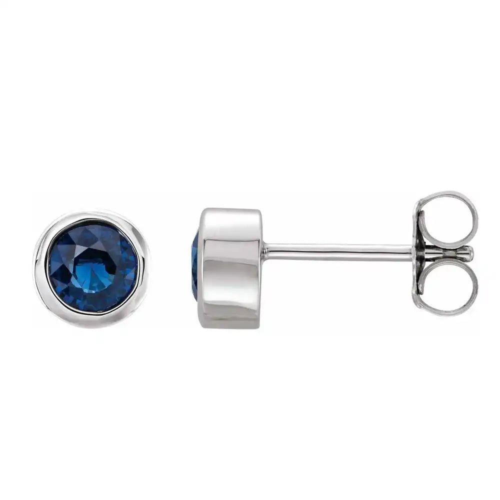 Sapphire bezel stud earrings side view in sterling silver variant--Sterling-silver