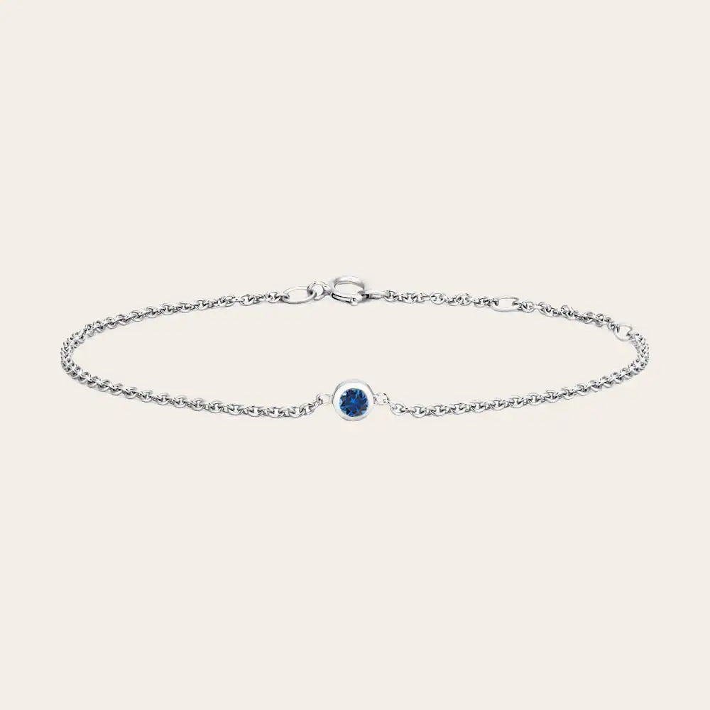 14K white gold Sapphire bracelet, Minimalist sapphire birthstone bracelet with Ceylon blue stone white gold variant--14K-white-gold variant--Sapphire