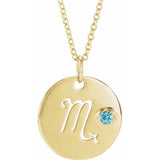 Scorpio zodiac charm necklace with natural zircon gemstone in 14K gold