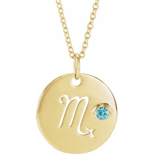 Scorpio zodiac charm necklace with natural zircon gemstone in 14K gold