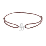 Script initial b silk bracelet in 14K white gold on brown silk