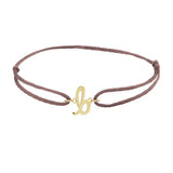 Script initial b silk bracelet in 14K yellow gold on brown silk