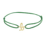 Script initial b silk bracelet in 14K yellow gold on emerald silk