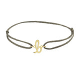 Script initial b silk bracelet in 14K yellow gold on olive silk