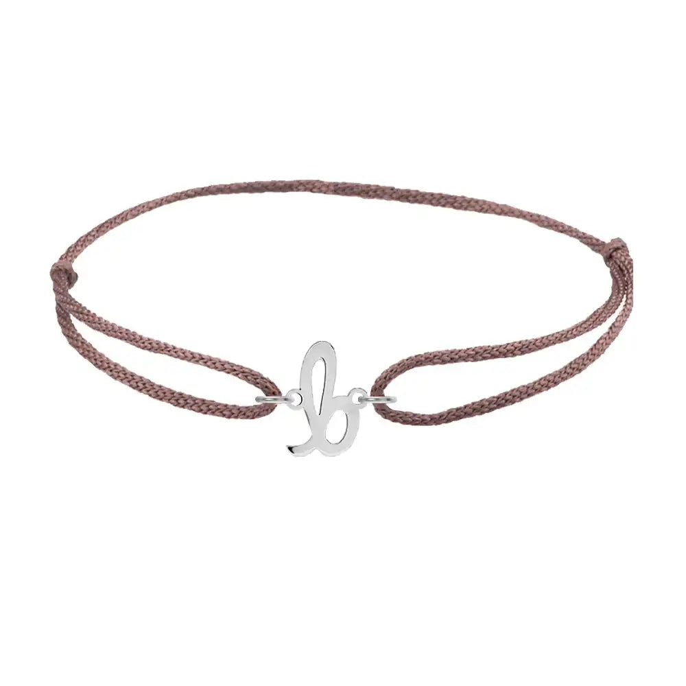 Script initial b silk bracelet in sterling silver on brown silk