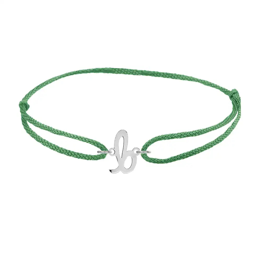 Script initial b silk bracelet in sterling silver on emerald silk