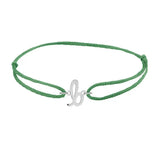 Script initial b silk bracelet in sterling silver on emerald silk