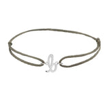 Script initial b silk bracelet in sterling silver on olive silk