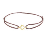 Script initial c silk bracelet in 14K yellow gold on brown silk