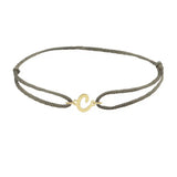 Script initial c silk bracelet in 14K yellow gold on olive silk