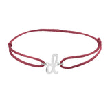 Script initial d silk bracelet in 14K white gold on burgundy silk