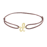 Script initial d silk bracelet in 14K yellow gold on brown silk