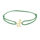 Script initial d silk bracelet in 14K yellow gold on emerald silk
