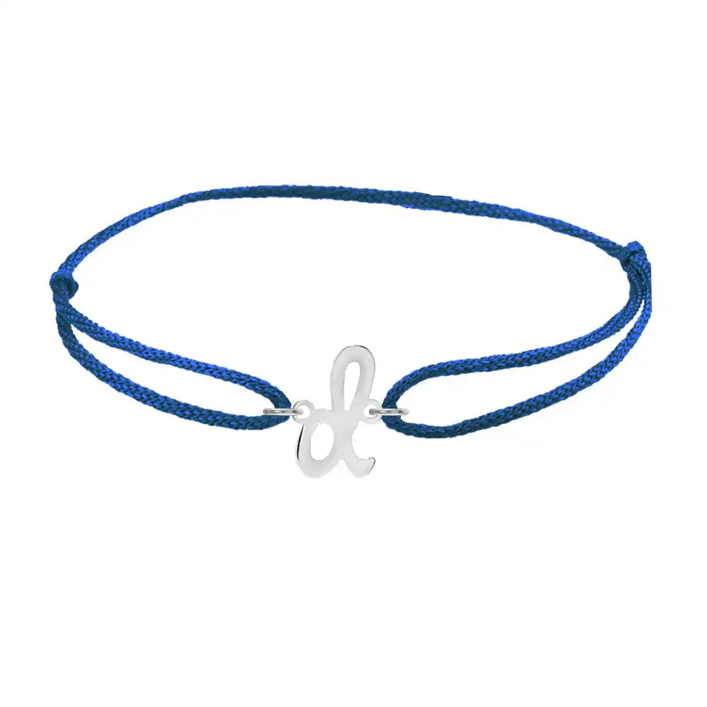 Script initial d silk bracelet in sterling silver on blue silk