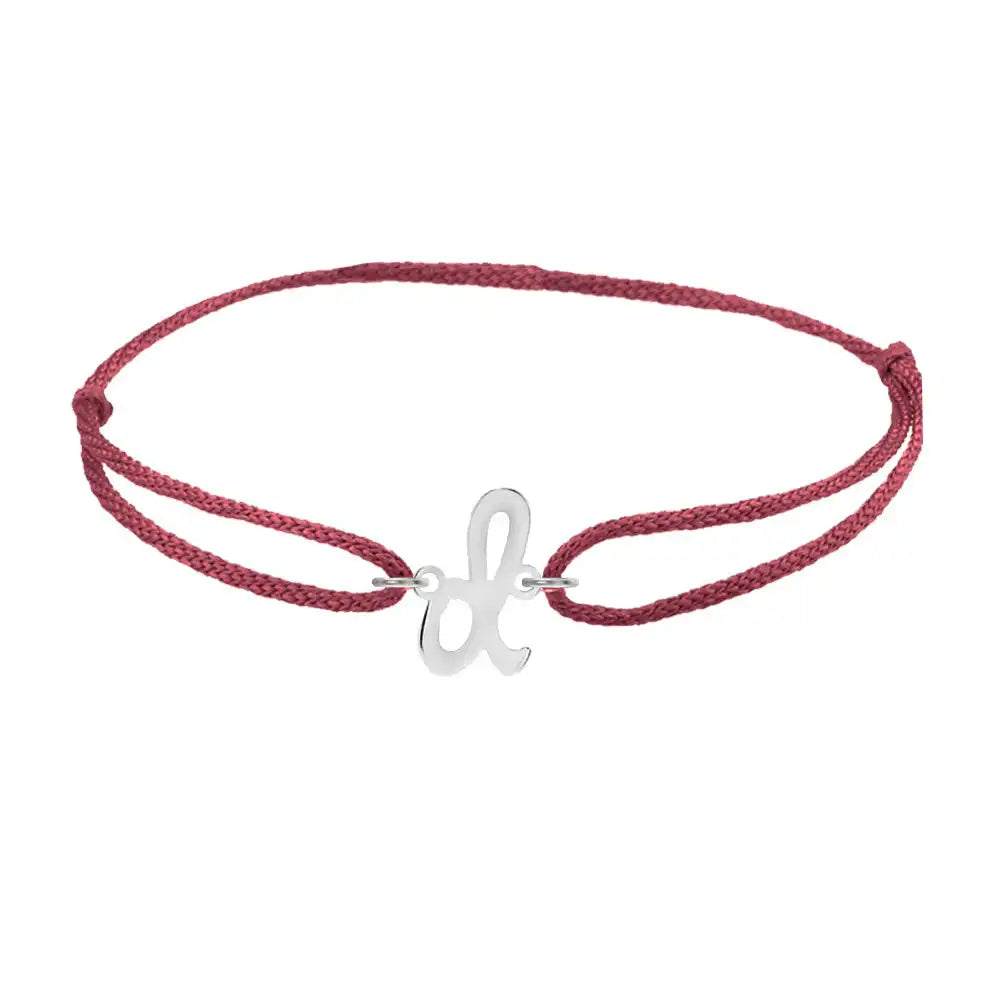 Script initial d silk bracelet in sterling silver on burgundy silk