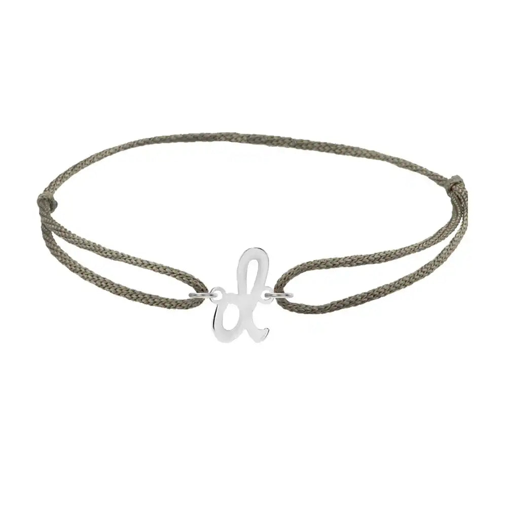 Script initial d silk bracelet in sterling silver on olive silk