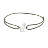 Script initial d silk bracelet in sterling silver on olive silk