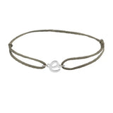Script initial e silk bracelet in 14K white gold on olive silk