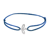 Script initial f silk bracelet in 14K white gold on blue silk