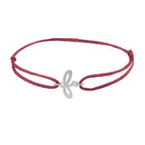 Script initial f silk bracelet in 14K white gold on burgundy silk