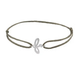 Script initial f silk bracelet in 14K white gold on olive silk