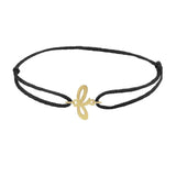 Script initial f silk bracelet in 14K yellow gold on black silk