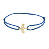 Script initial f silk bracelet in 14K yellow gold on blue silk