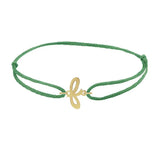Script initial f silk bracelet in 14K yellow gold on emerald silk