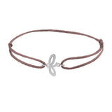 Script initial f silk bracelet in sterling silver on brown silk