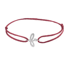 Script initial f silk bracelet in sterling silver on burgundy silk