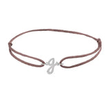 Script initial g silk bracelet in 14K white gold on brown silk