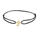 Script initial g silk bracelet in 14K yellow gold on black silk