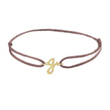 Script initial g silk bracelet in 14K yellow gold on brown silk